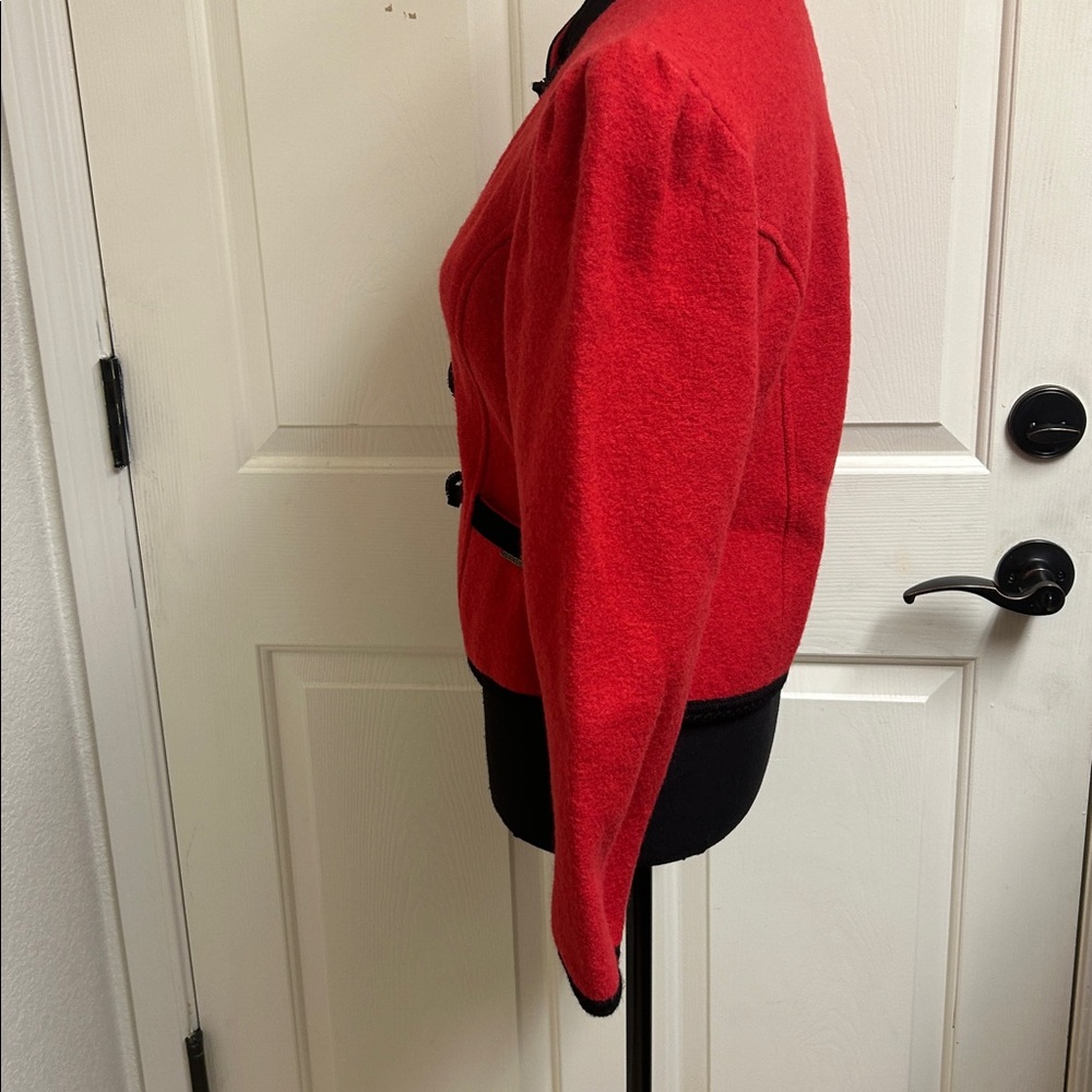 Geiger Boiled Wool Puff Sleeve Jacket with Toggle Closure, Red/black, Size 38 - Picture 8 of 9
